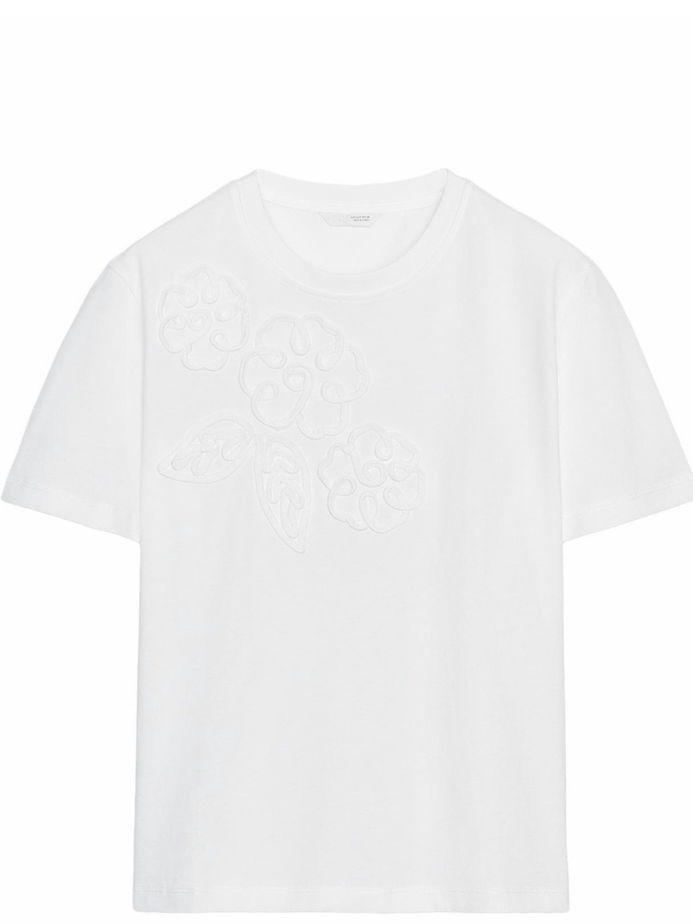 Zara White Short-Sleeve Tee with Floral Appliqué